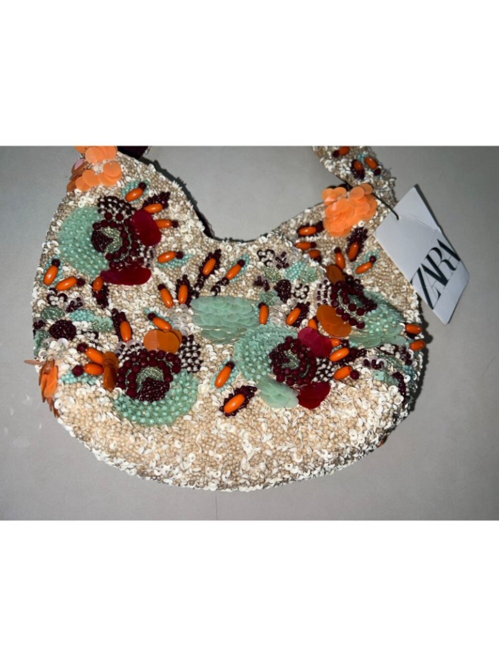 ZARA Womens Beaded Mini Bucket Bag Purse Sequined embellished Ecru 6587/510 NWT - Picture 6 of 9